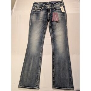 Vigoss Women 30/33 New York Bootcut Jeans Dark Wash Contrast Stitch Sparkly NWT